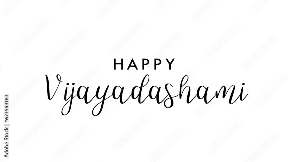 Happy Vijayadashami Text Animation on Black Color. Excellent for banners, social media feed wallpaper stories, and Vijayadashami celebrations