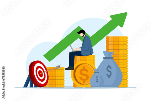 Concept of investment, growth, funds, finance and accounting, trading, financial growth, Characters analyzing investment, financial success and money growth. flat design vector illustration.