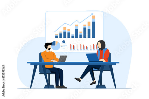 Accounting or finance concept, Person who calculates and analyzes personal or company budget, Character who manages finances. business plan and budget, accountant, economy, flat vector illustration.