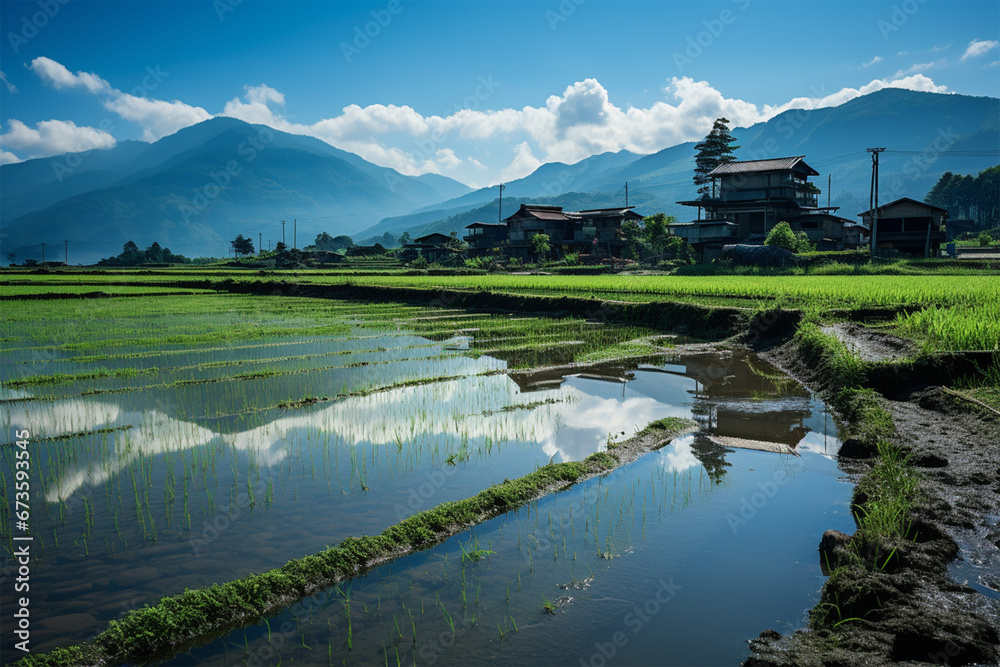 views of expansive watery rice fields