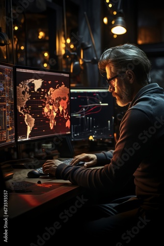 Trader analyzing currency charts on multiple computer screens, Generative AI © Shooting Star Std