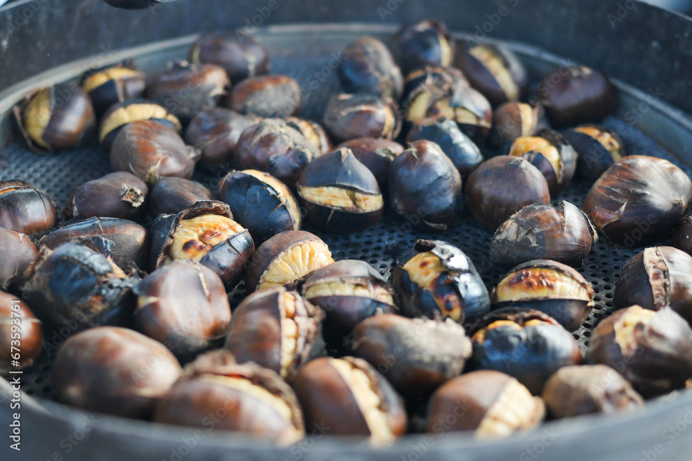 traditional Istanbul street food grilled chestnuts in a row traditional Istanbul street food grilled chestnuts in a row
