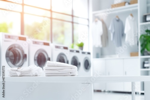 Row of washing machine of laundry business in the public store. Generative AI