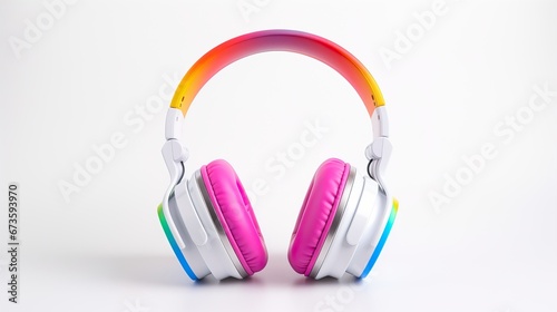 Vibrant Rainbow Headphones on a Pure White Background for Music Lovers photo
