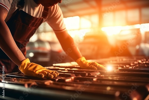 Car Mechanic Expertly Repairing and Maintaining Auto Battery for Efficient Service