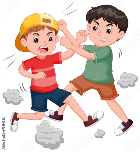 Cartoon Two angry boys fighting each other. Vector illustration