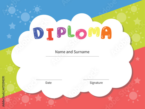 Kids Diploma or certificate template Color full background