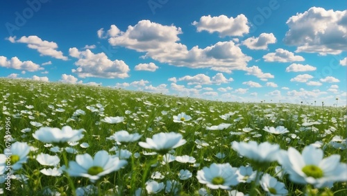 Vibrant Wildflowers Blossoming in a Colorful Meadow Under a Blue Sky
