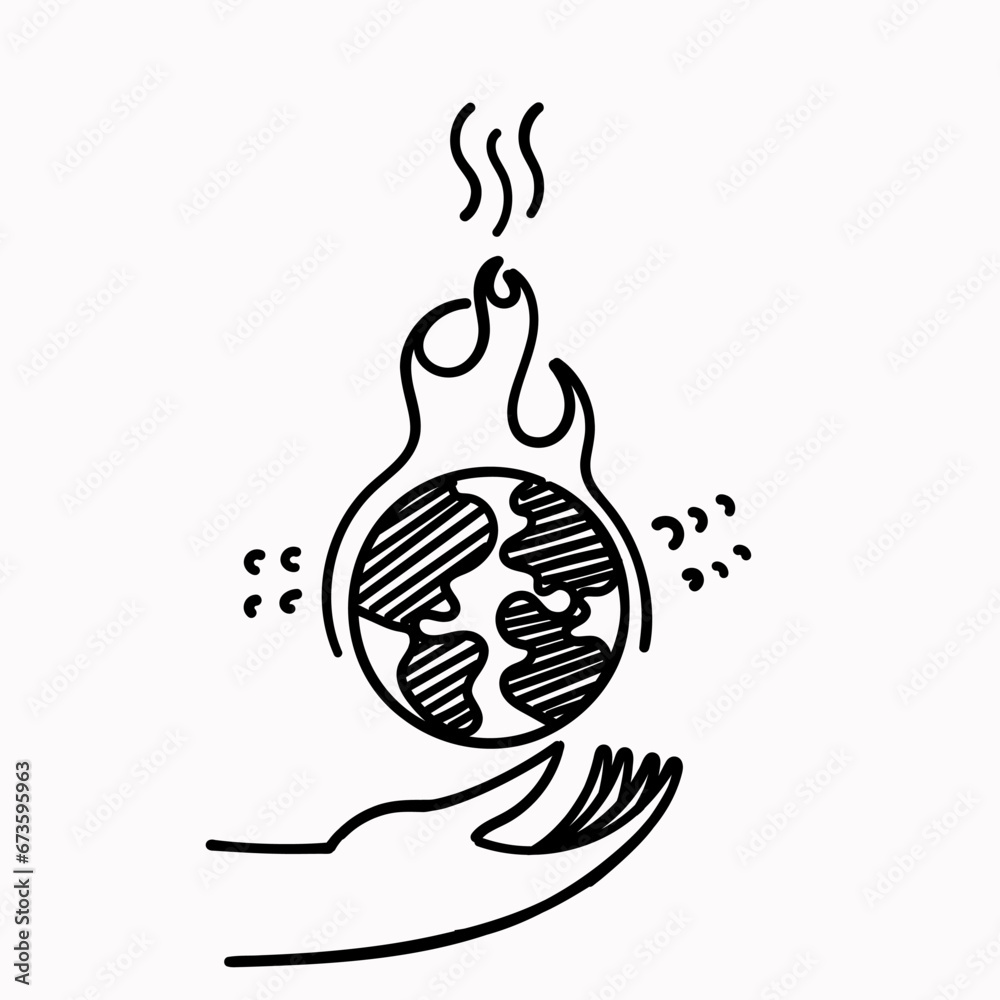 Obraz na plátně hand drawn doodle the earth is burning illustration vector