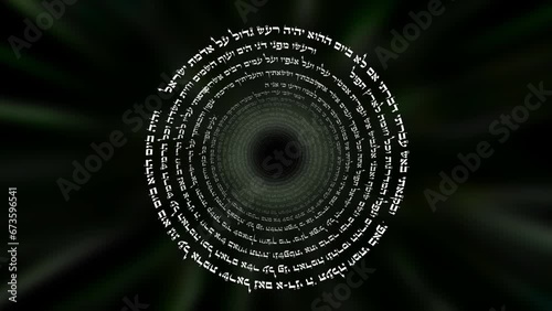 Hebrew Bible text from Ezekiel's prophecy about God from the land of Magog Prophecy of World War III - the end of the world - The words of the chapter revolve in the vortex photo