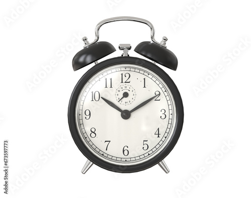 Black retro alarm clock on isolated. png transparency