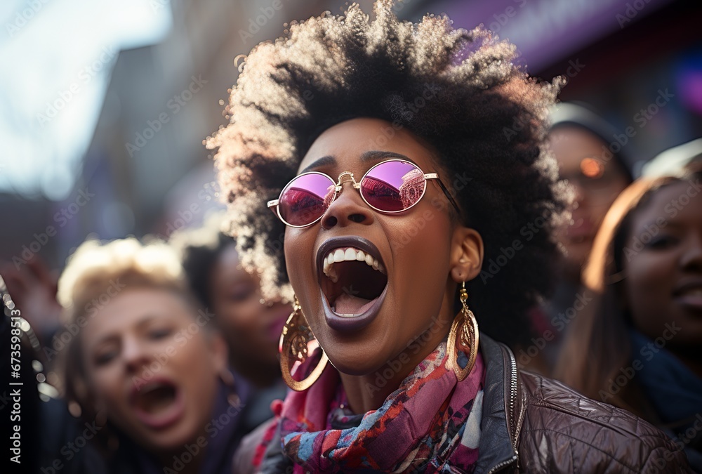 Funny black woman screaming on street