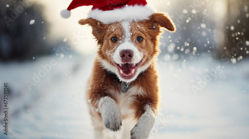 dog wearing Santa hat. Generative AI