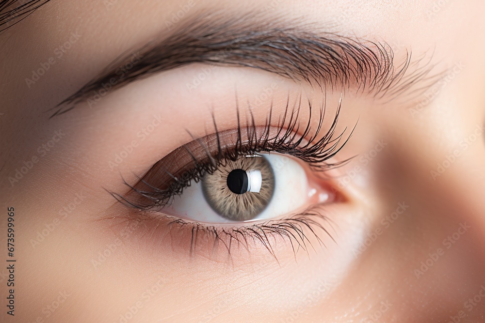 Obraz premium advertising photography of beautiful natural eyelashes profile, subtle elegant makeup