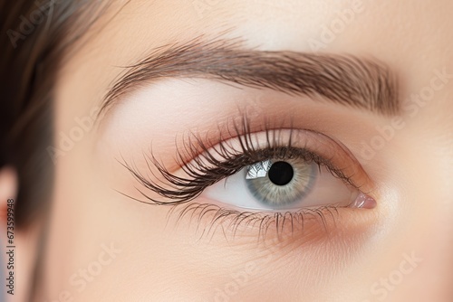 advertising photography of beautiful natural eyelashes profile, subtle elegant makeup