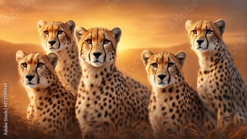 Group of cheetahs in the african grassland.
