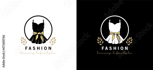 Fashion logo design for women's short dresses with fabric tied at the waist