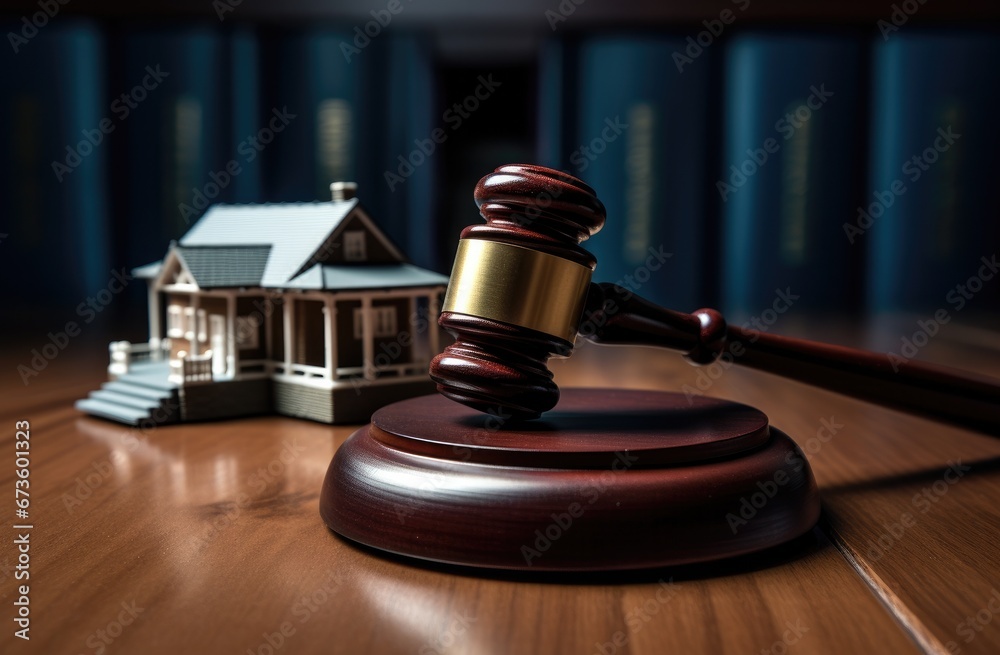 Gavel with model house on a table with home insurance and law home concept. Gavel with model house on a table with home insurance and law home concept.