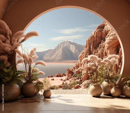 Potted plants on terrace near sea