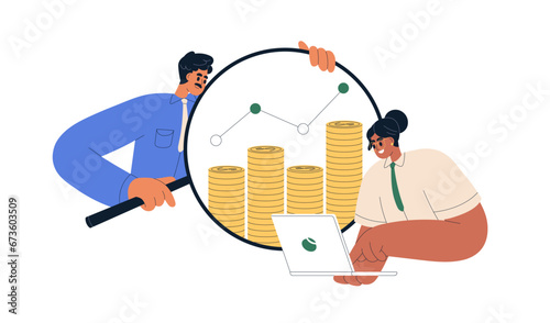 Financial growth concept. Business, finance analysis. Growing income, increasing revenue, earnings, investment dividends, investing money. Flat graphic vector illustration isolated on white background