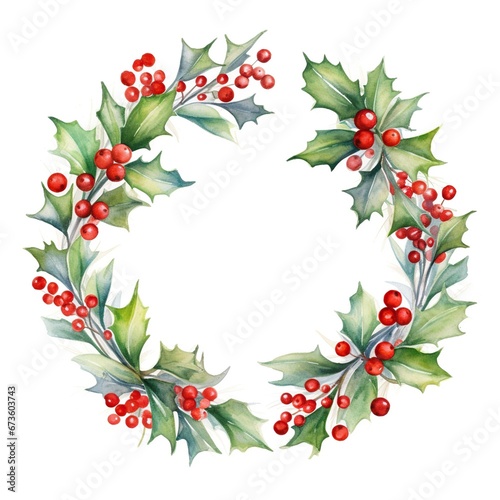 Christmas wreath of red poinsettia and leaves. Watercolor illustration