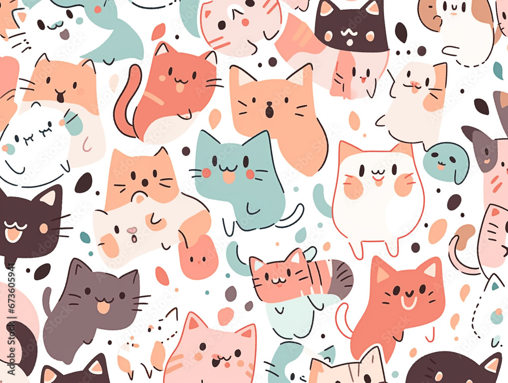 Cute cats seamless pattern on white color Cute cats seamless pattern on white color