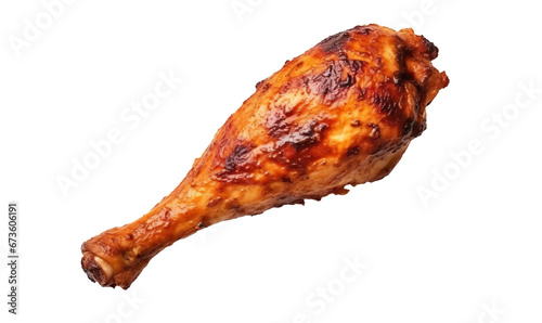 Tasty grilled chicken leg on white or transparent background, top view