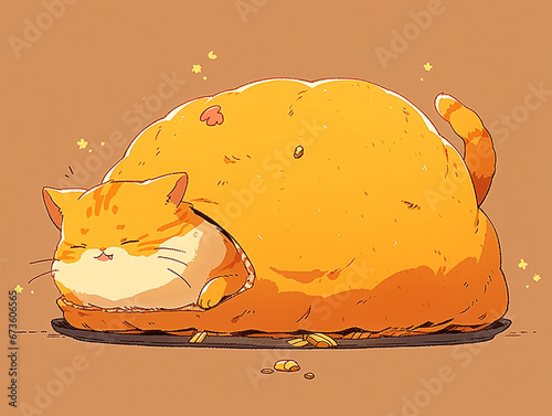 Cute fat orange cat sleeping