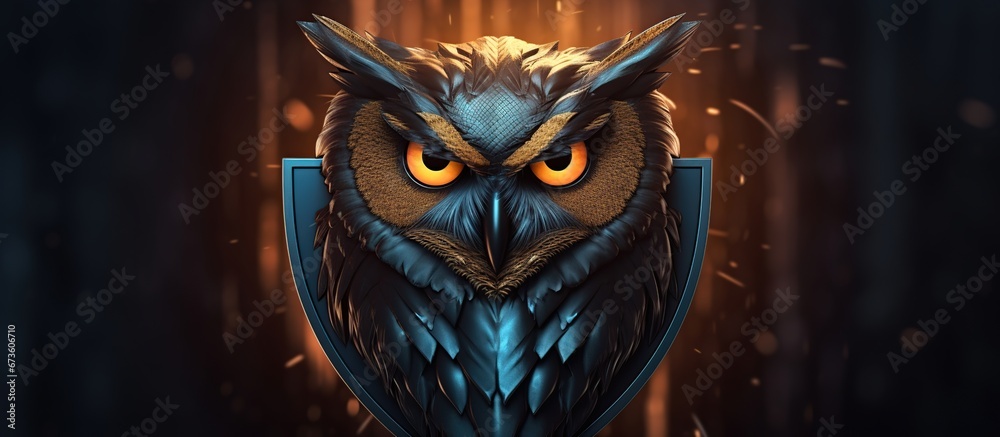 illustration of an owl head inside a shield. The high-resolution Esport Gaming logo is suitable for your team's mascot.
