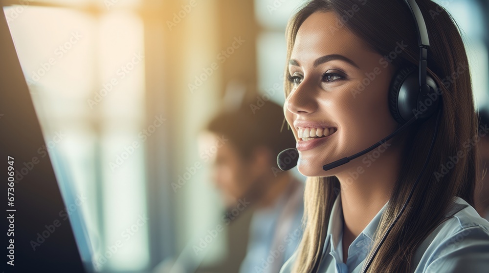 A professional receptionist answering phone calls and inquiries A professional receptionist answering phone calls and inquiries