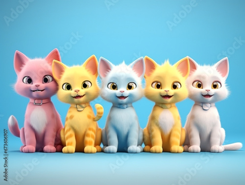 Colorful kittens isolated portrait on blue background