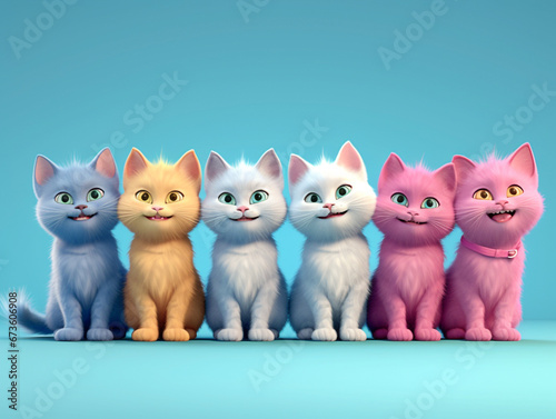 Colorful kittens isolated portrait on blue background