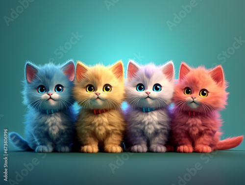 Colorful kittens isolated portrait on blue background