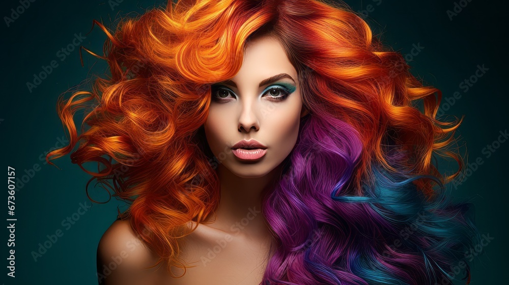 A woman flaunting a striking and eclectic mix of vibrant hair hues