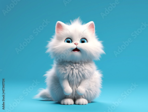 Cute white kitten isolated portrait on light blue background