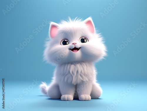Cute white kitten isolated portrait on light blue background