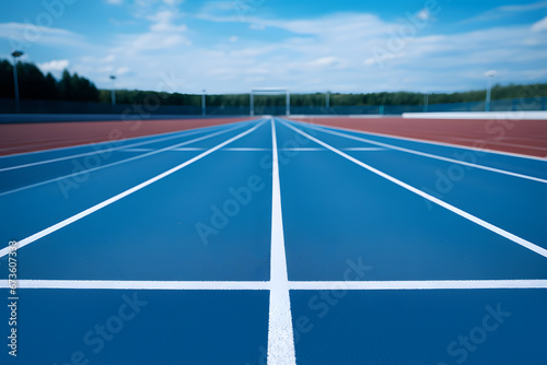 Blue empty racing track in empty stadium © Firn