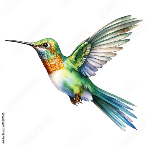 Hummingbird watercolor clipart on transparent background. Generative AI illustration