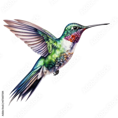 Hummingbird watercolor clipart on transparent background. Generative AI illustration © Thuy Nguyen
