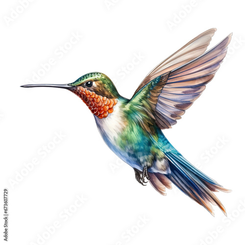 Hummingbird watercolor clipart on transparent background. Generative AI illustration