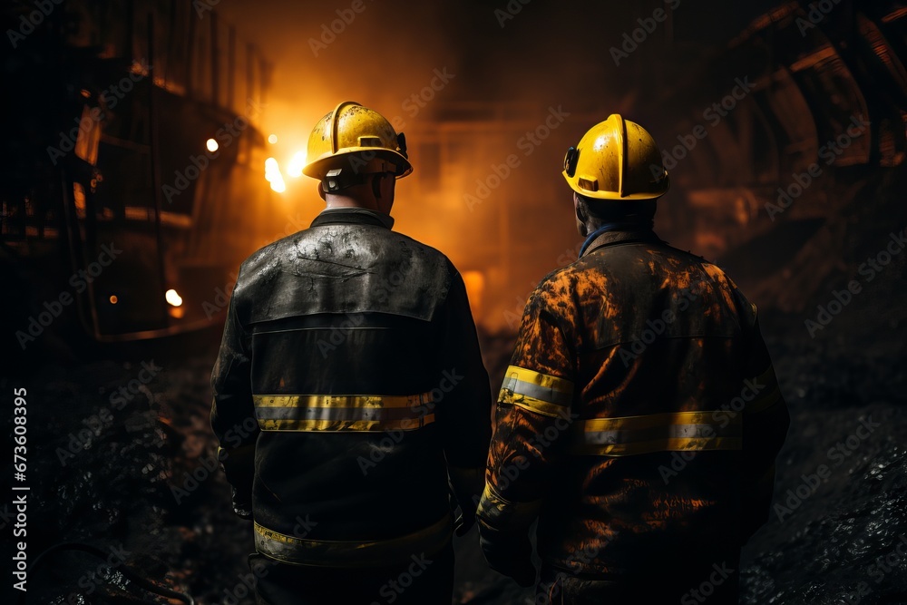 two people in the coal mining tunnel. Coal Mine. For may day and presentation background