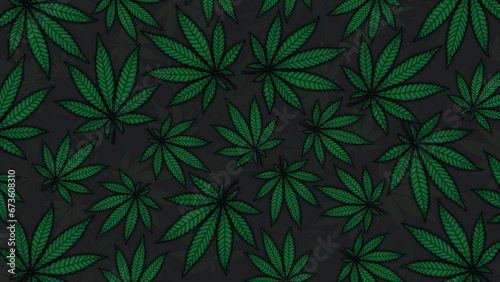 Fototapeta Naklejka Na Ścianę i Meble -  Cannabis leaves illustration black background sativa indica marijuana wallpaper texture art design blank with place for text area copy space