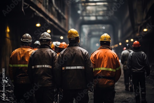 gorup of people in the coal mining tunnel. Coal Mine. For may day and presentation background