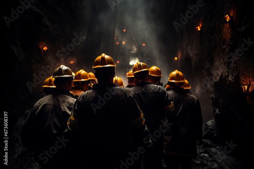gorup of people in the coal mining tunnel. Coal Mine. For may day and presentation background photo