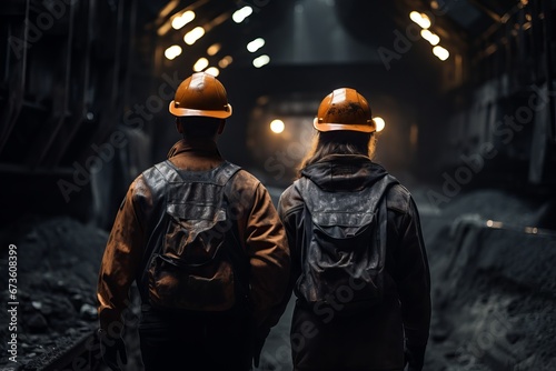 two people in the coal mining tunnel. Coal Mine. For may day and presentation background