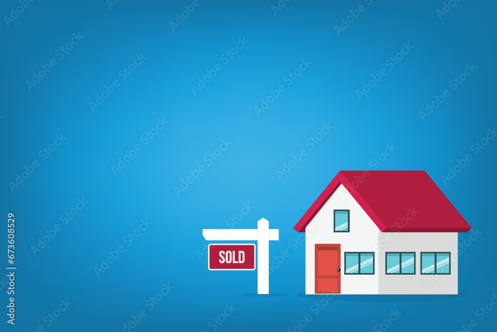 House sold. House with sold sign. House sold. House with sold sign.