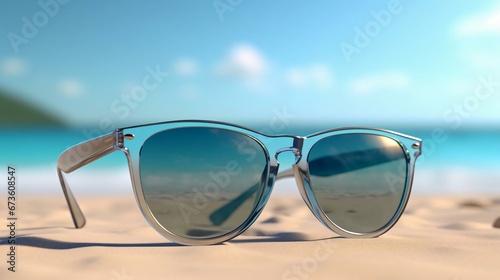 a pair of sunglasses on a beach