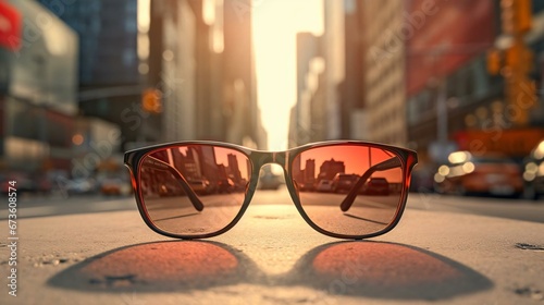 a pair of sunglasses on a street