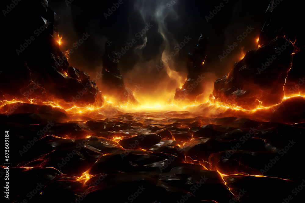 地割れした溶岩と炎の背景