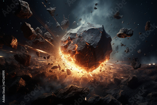 illustration of an asteroid collision in outer space photo